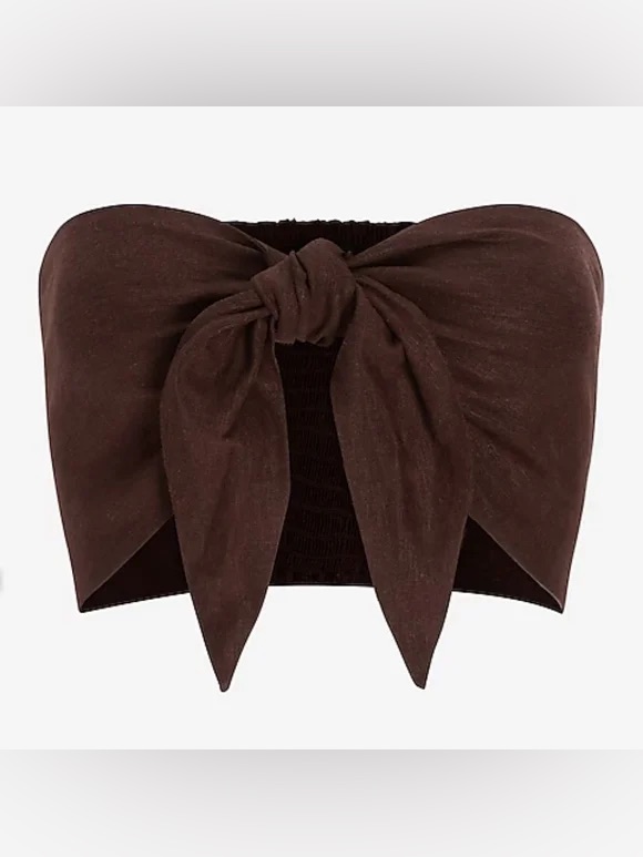 Express - Linen Blend Bow Tie Bandeau Top